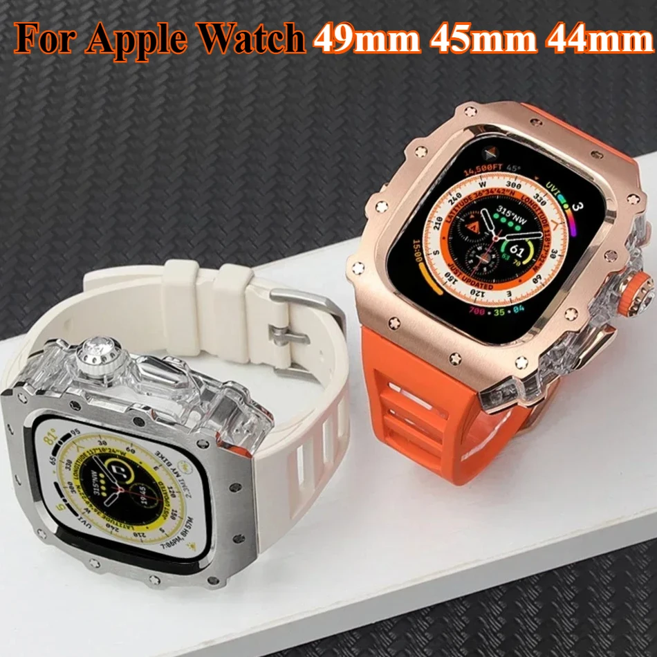 

Luxury Modification Kit For Apple Watch Ultra 2 49mm 45mm 44mm Stainless Steel Case For IWatch 9 8 7 6 Crystal Button Sport Band