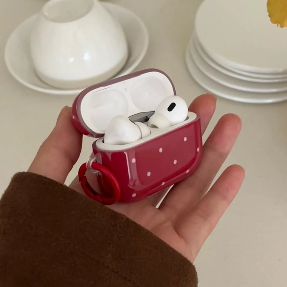 Coreia ano novo ponto de onda vermelha silicone caso fone de ouvido para apple airpods 1/2/3/4 pro 2 capa proteção macia com chaveiro