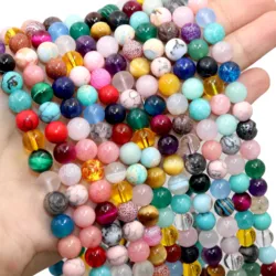6 8 10MM Natural Stone Mixed Agates Crystals Loose Round Spacer Beads For Jewelry Making DIY Bracelet Necklace Mineral
