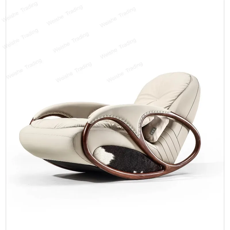 

Легкое роскошное кресло-качалка с художественным дизайном, из массива дерева, с кожаной обивкой, массажное кресло-реклайнер, кресло для отдыха, одноместный диван