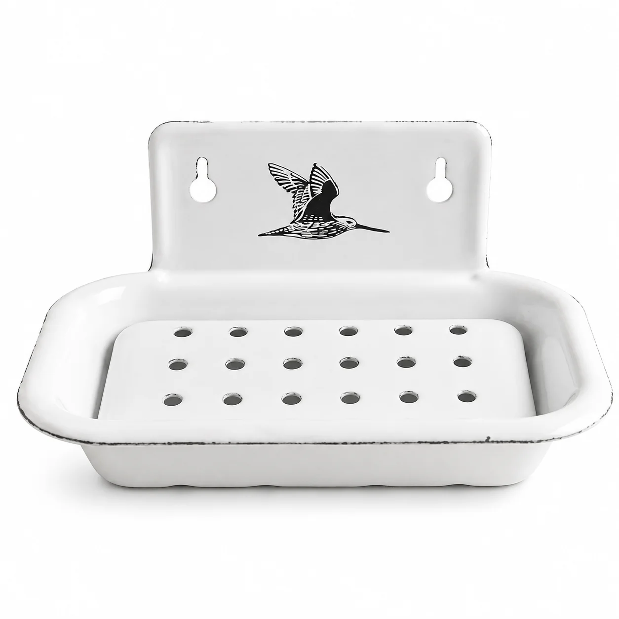 Vintage Enamel Soap Dish with Wall Mount, White, 6.1 X 3.9 X 3 Inches, Multiple Decorative Patterns