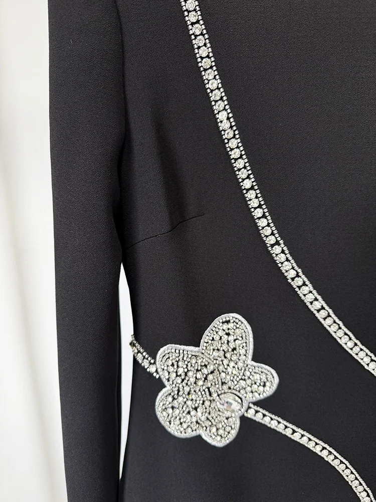 HIGH STREET Newest Fashion 2026 Designer Party Vestido Women\'s Formal Long Sleeve Diamonds Beading Long Maxi Dress
