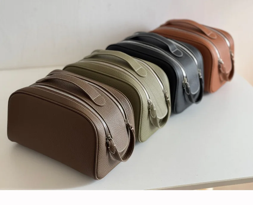 Erstklassige Kosmetiktasche aus Rindsleder für Damen, Hochwertige Tragbare Reise-Kosmetiktasche mit Großer Kapazität, Weiche Luxus-Toilettentasche – Detail 18