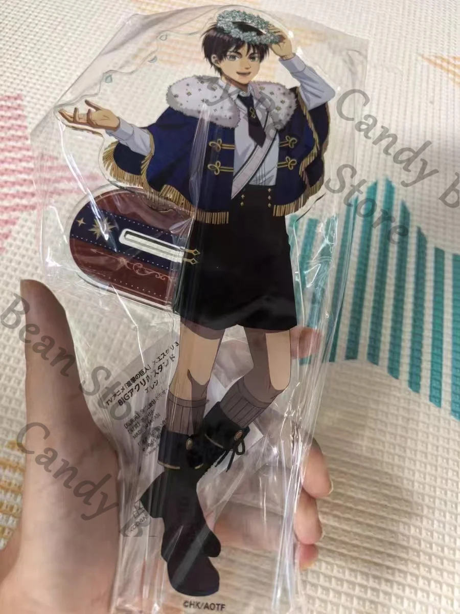 Auténtico Cosplay de Anime Ataque a los Titanes Levi Ackerman Eren Jaeger, Figura de Dibujos Animados con Soporte de Acrílico Grande para Fiestas Dulces, Navidad