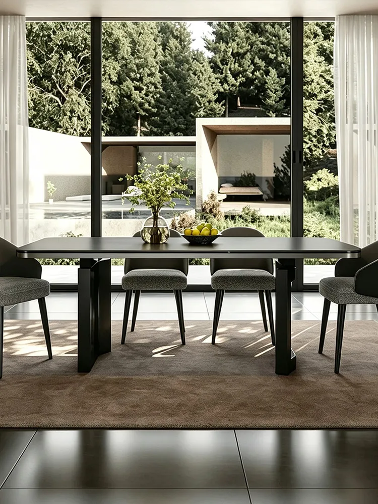 Italian Minimalist Stainless Steel Rock Slab Dining Table, Light Luxury Household Rectangular Black 2026 New Dining Table Set