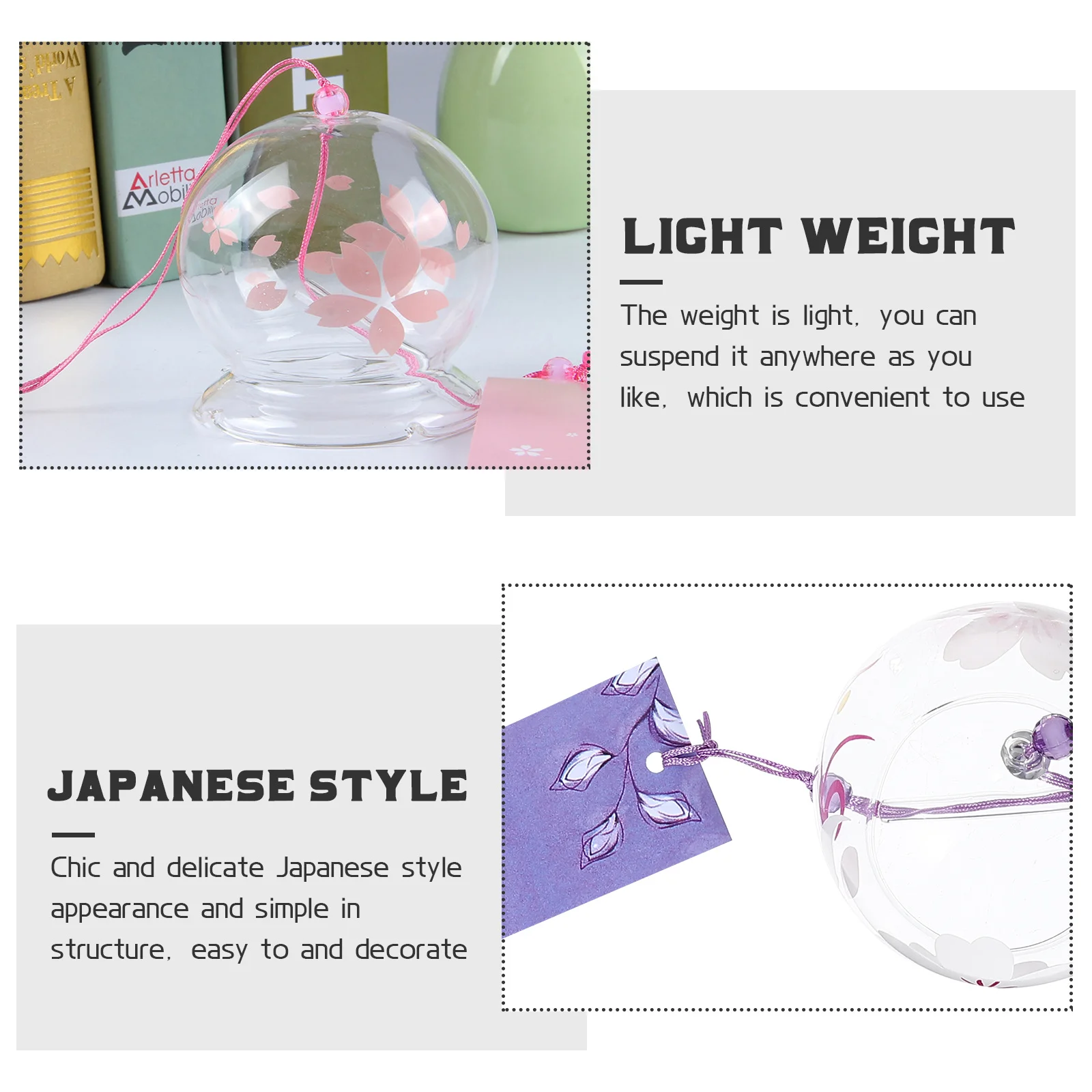 

3Pcs Wind Chimes Glass Craft Ornament Japanese Inspired Hanging Wind Bell for Window Garden Porch Home Decor Living Room
