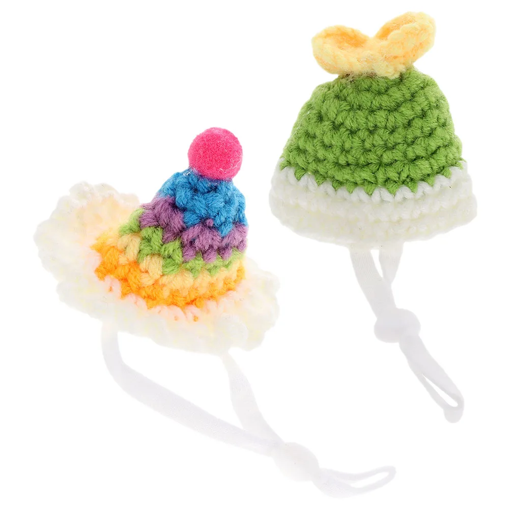 

2Pcs Small Pet Hat Mini Hamster Hat Adjustable Strap Knitted Cap Lightweight Comfortable Pet Head Accessory for Cosplay