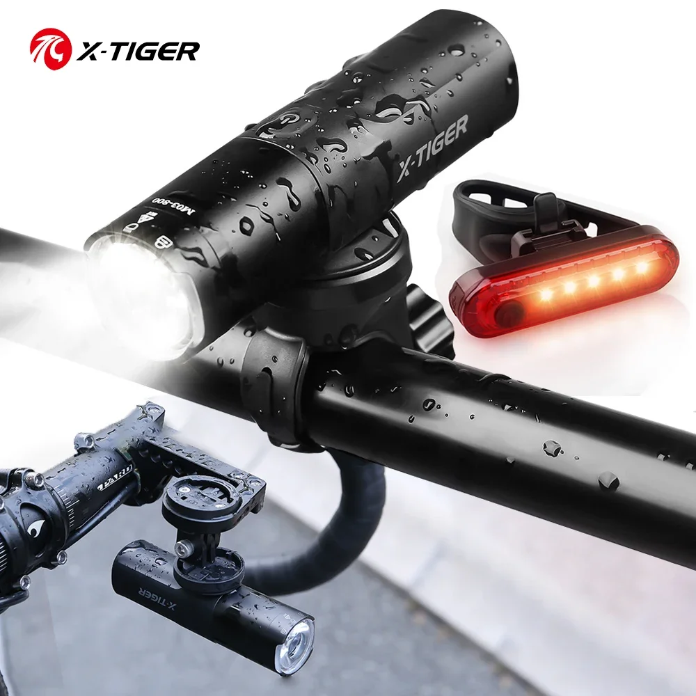 X-TIGER Bicycle Light Set 800LM Super Bright Type-C Rechargeable Cycling Flashlight IP66 Waterproof MTB Road Bike Front Lamp