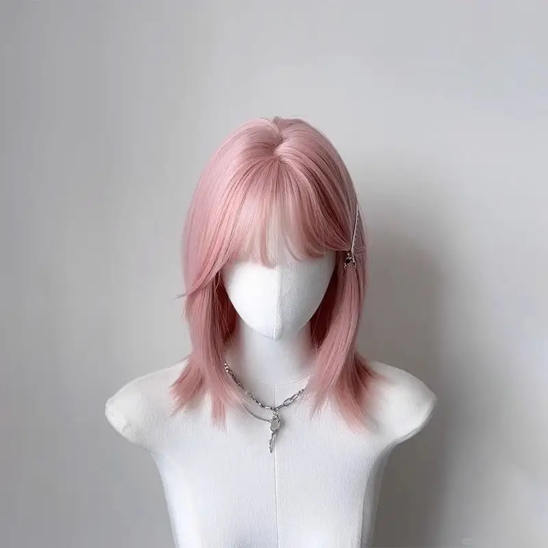 

Pink hair cover femininity full head cover collarbone hair whole top girl group shoulder length hair universal