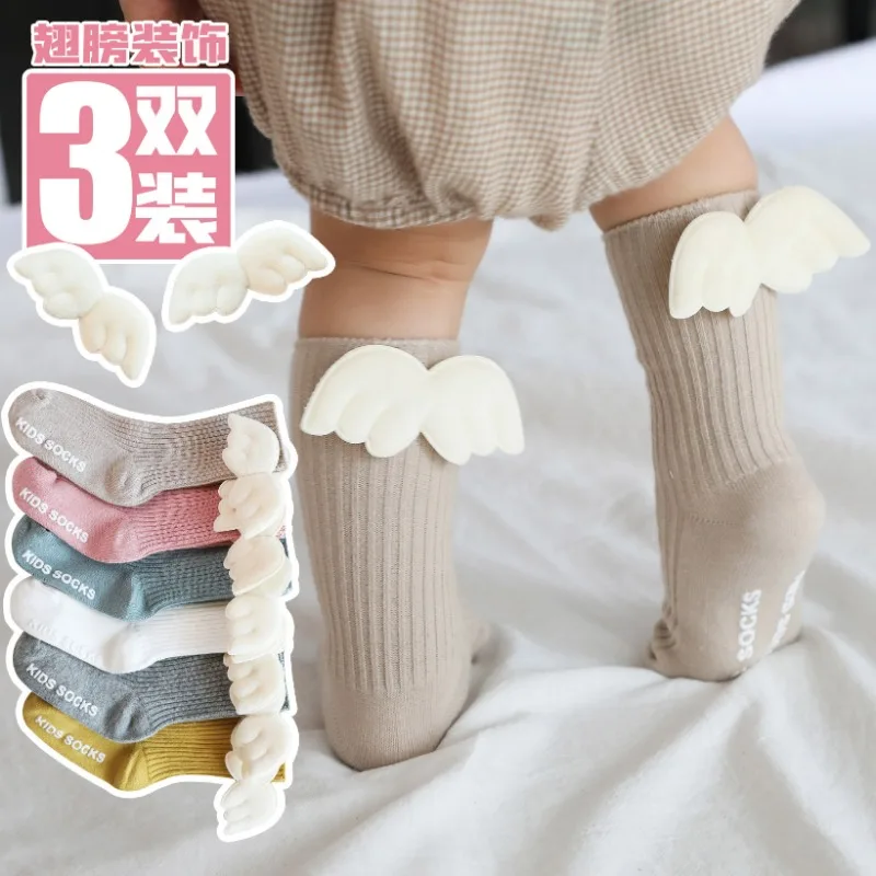 Summer New Cute Wings Newborn Baby Socks Glued Non slip Baby Socks Mid tube Socks Toddlers Long Sock Kids Knee High Soft Cotton