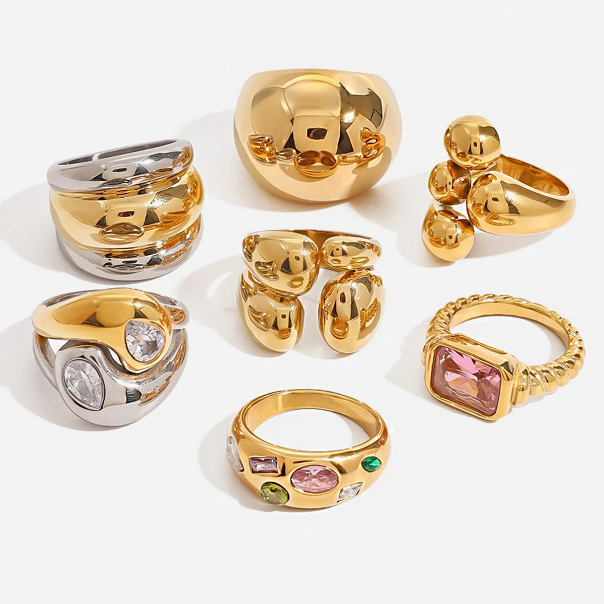 

Эффектное модное кольцо с покрытием из 8-каратного золота, не тускнеющее, для указательного пальца, роскошное, из титановой стали, эксклюзивное украшение