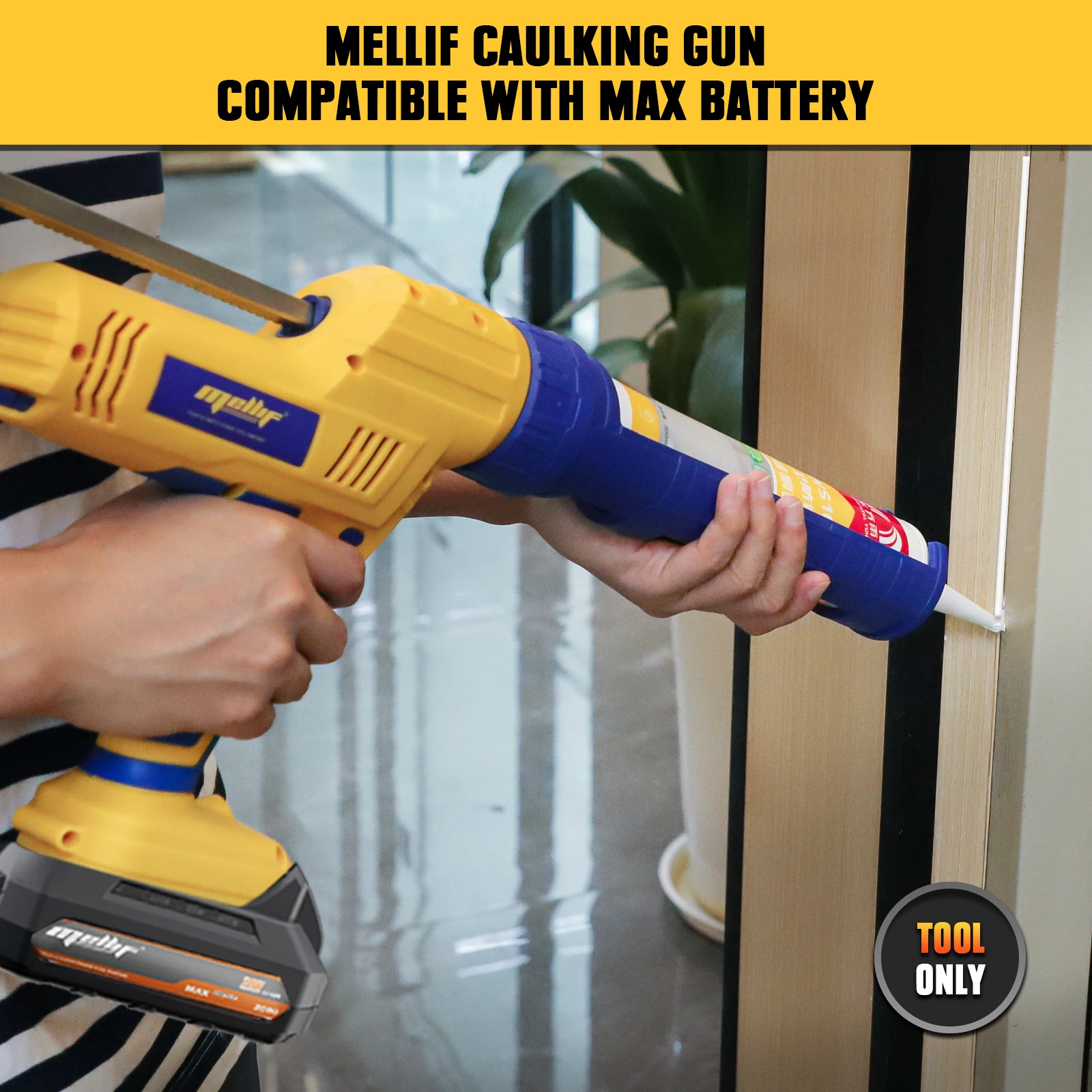 Mellif Cordless Electric Caulking Gun Compatible with 18V 20V Battery Ceramic Tile Glass Adhesive Seal Sealant Tool (TOOL ONLY)