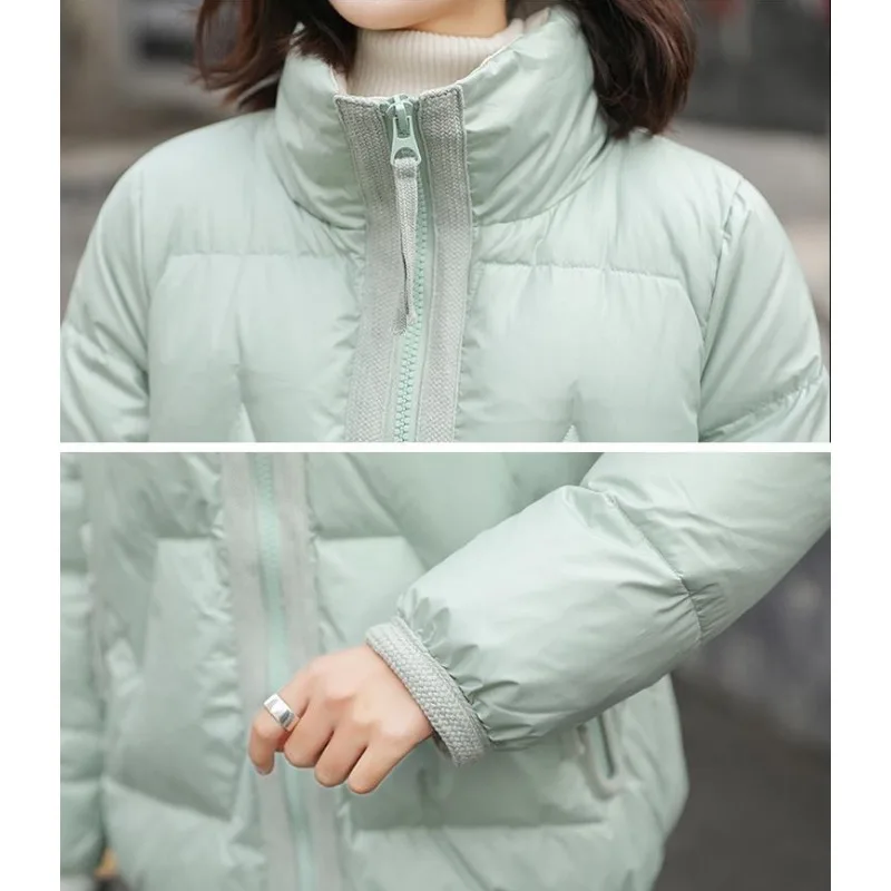 Chaqueta de plumón de pato para mujer, abrigo ligero y fino, Parkas cortas con cuello alto, prendas de vestir cálidas, color blanco, novedad de 2023