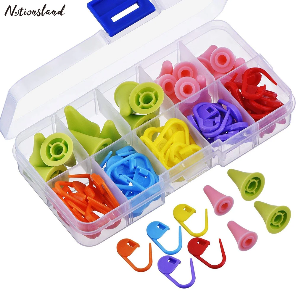 

80pcs Colorful Needle Protectors Knitting Needle Point Protector& Plastic Locking Stitch Needle Clip Counter with Storage Case