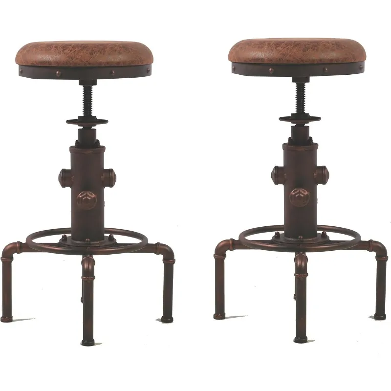 American Antique Vintage Industrial Barstool PU Leather Water Pipe Fire Hydrant Design Cafe Coffee Industrial Bar Stool Set of 2