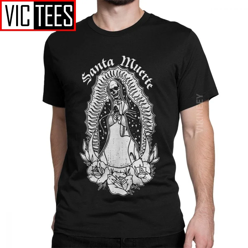 

Men's Tshirt Santa MuerteT Shirt Saint Death Cotton Goth Mexican Death Muertos Mother Skull Oversized