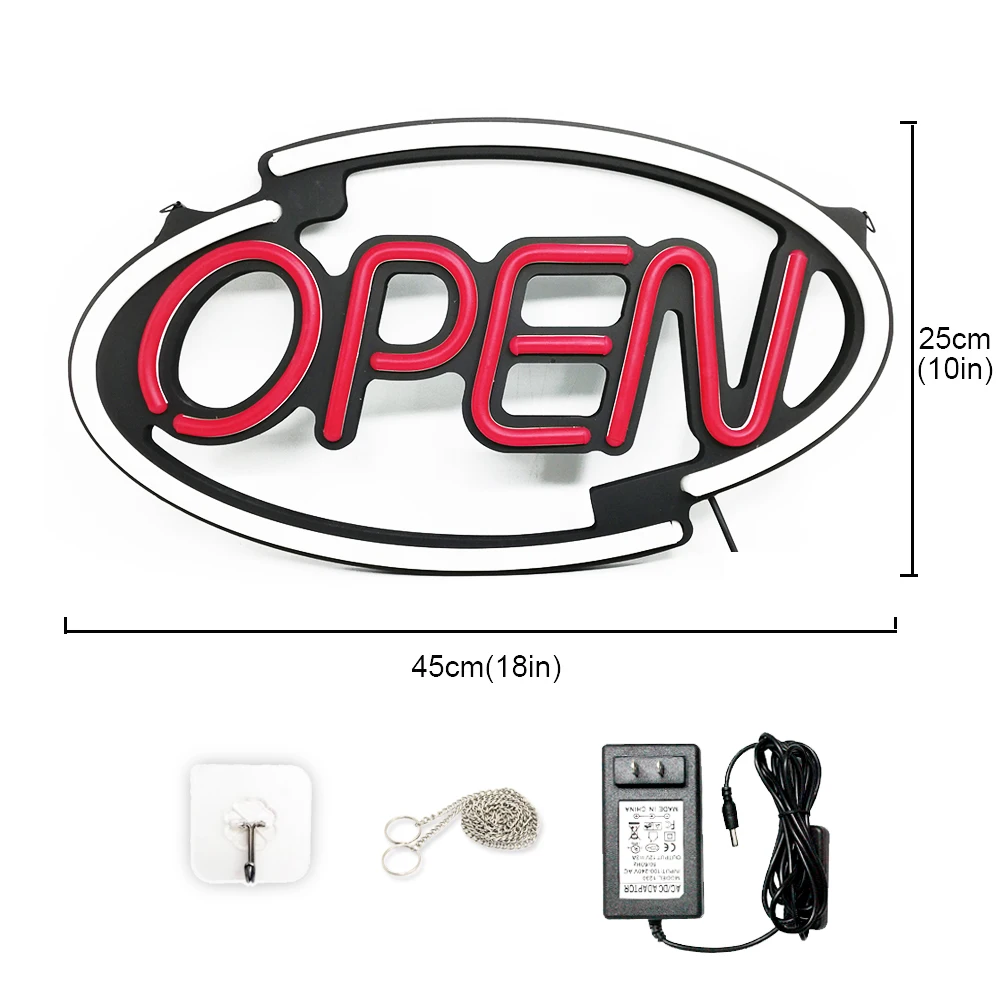 Wholesale 18 x 10 inches Black Acrylic base Flex Neon OPEN Sign at Blue line Red OPEN for Store Notice Display