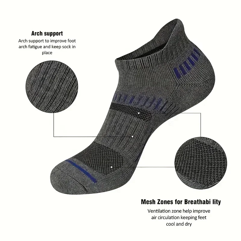 5/6 Pairs Men\'s Socks Athletic Cushioned Support Ankle Socks Cotton Blend Breathable Comfortable Low Waist Crew Socks For Sports