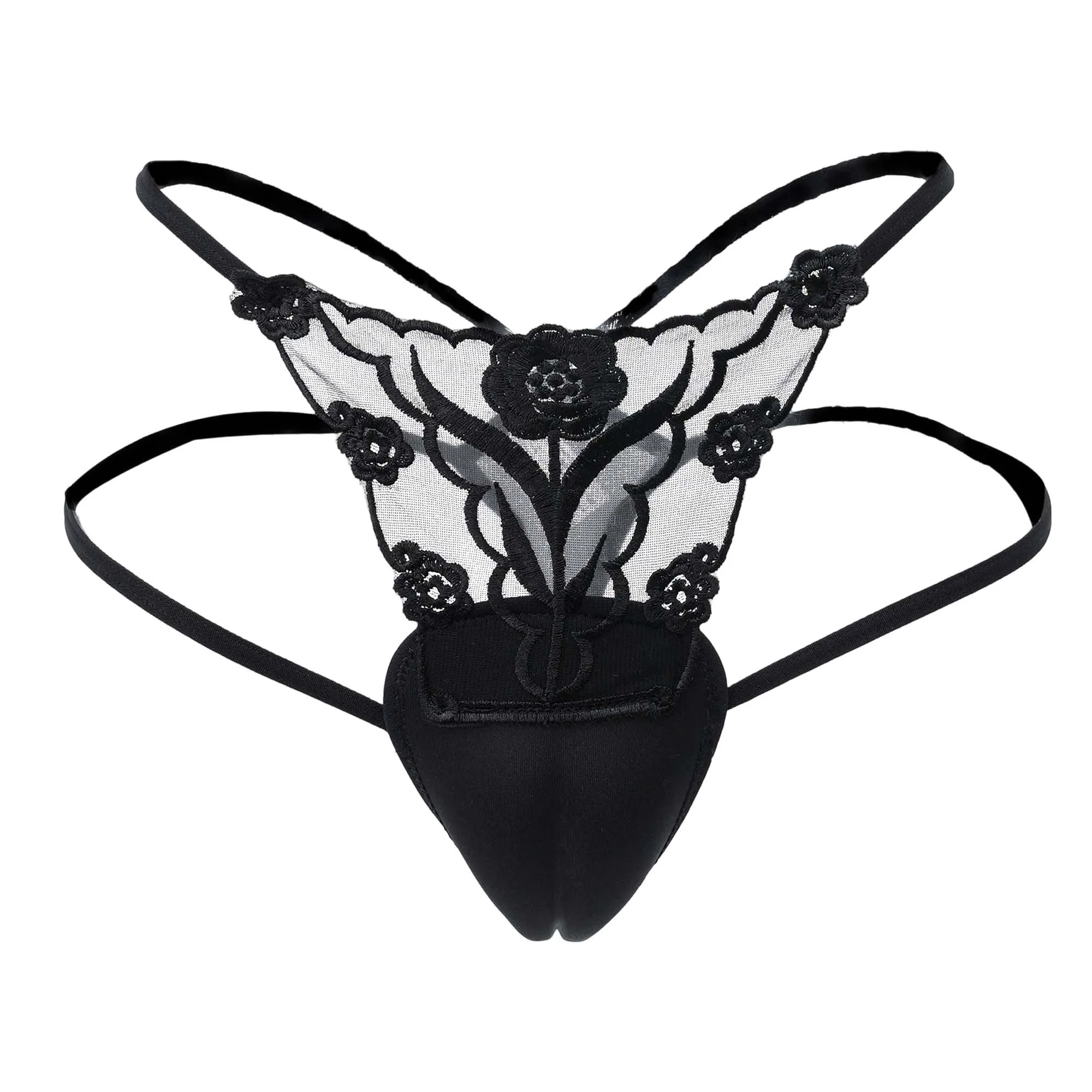 Men's Cross Dressing Underwear Floral Lace Sheer G Strings Sexy Breathable Transgender Hiding Gaff T-Back Fake Vagina Thongs