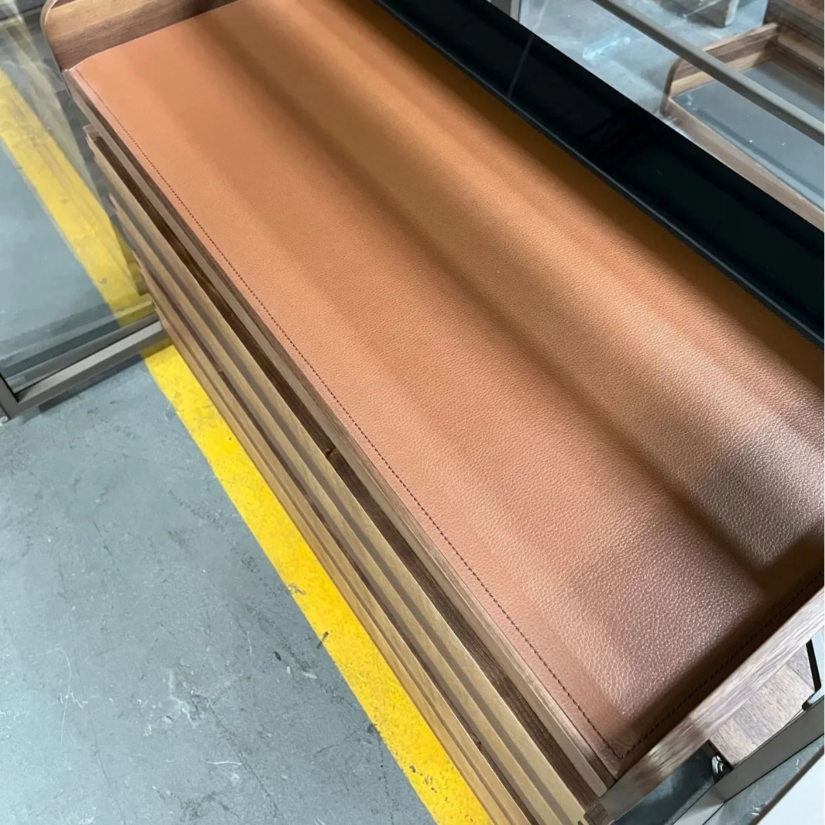 Designer Home Premium Black Walnut Glass Tea Cabinet