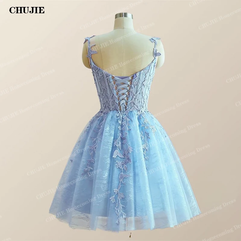 Mini Homecoming Dresses Women Cocktail Dress Appliques Lace Up Spaghetti Straps Wedding Evening Party Gown Vestido de Graduación