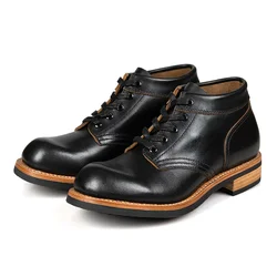 Goodyear-Welted Handmade Japanese Vintage Men Ankle Boots Real Cow Leather Shoes Autumn British Outdoor Desert Motorcycle Boots