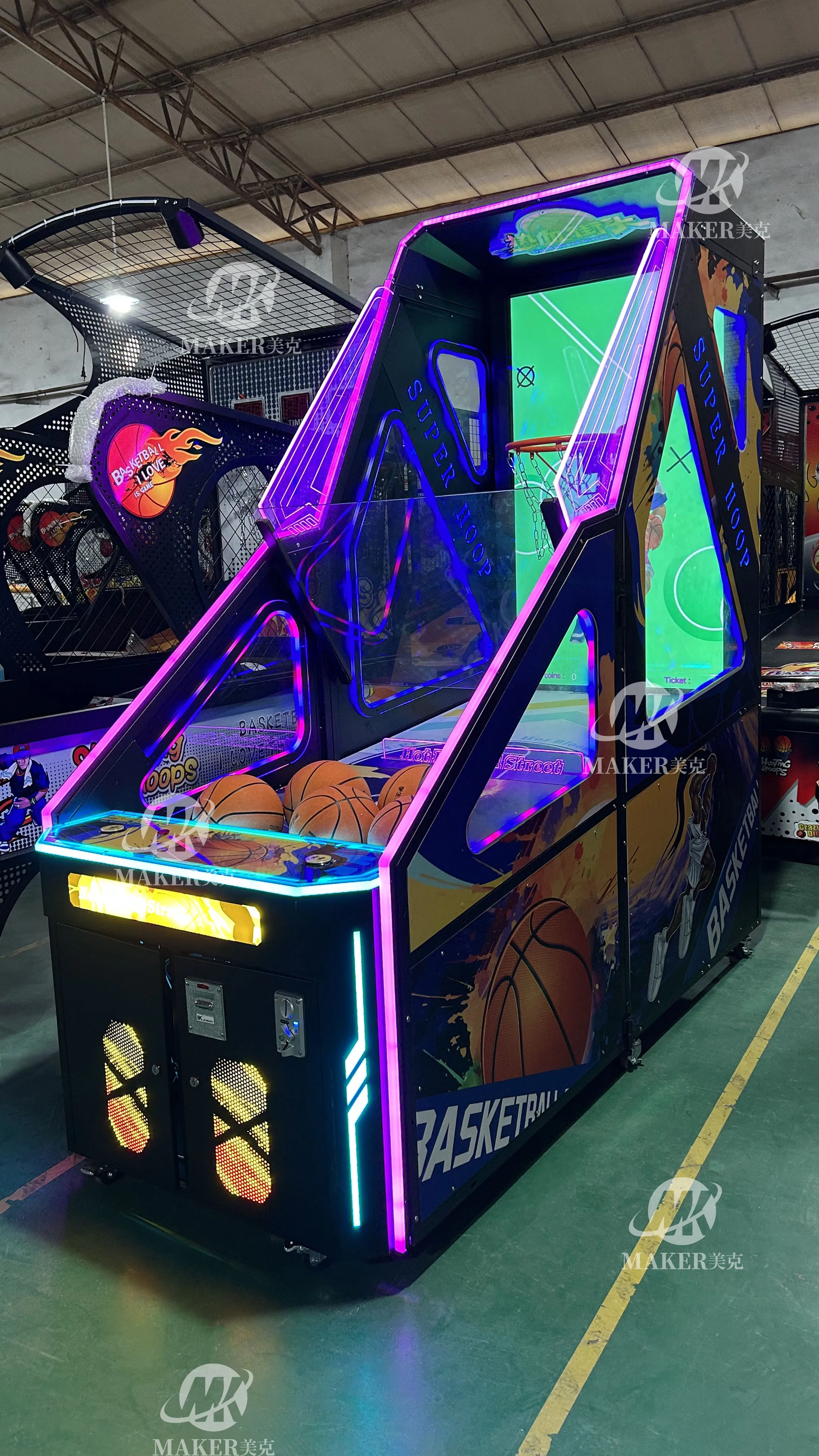 Custom Lottery Ticket Machine Coin Operated Arcade 65 Inch Screen Street Shooting Hoop Basketball Game Machine