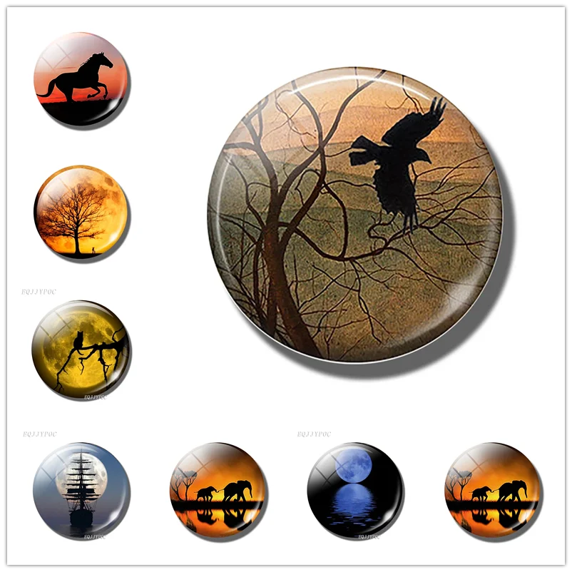 Animal Scenery Kitchen Refrigerator Magnet Whiteboard  Absorbs Light in the Dark  Round Glass  Size 50mm Large