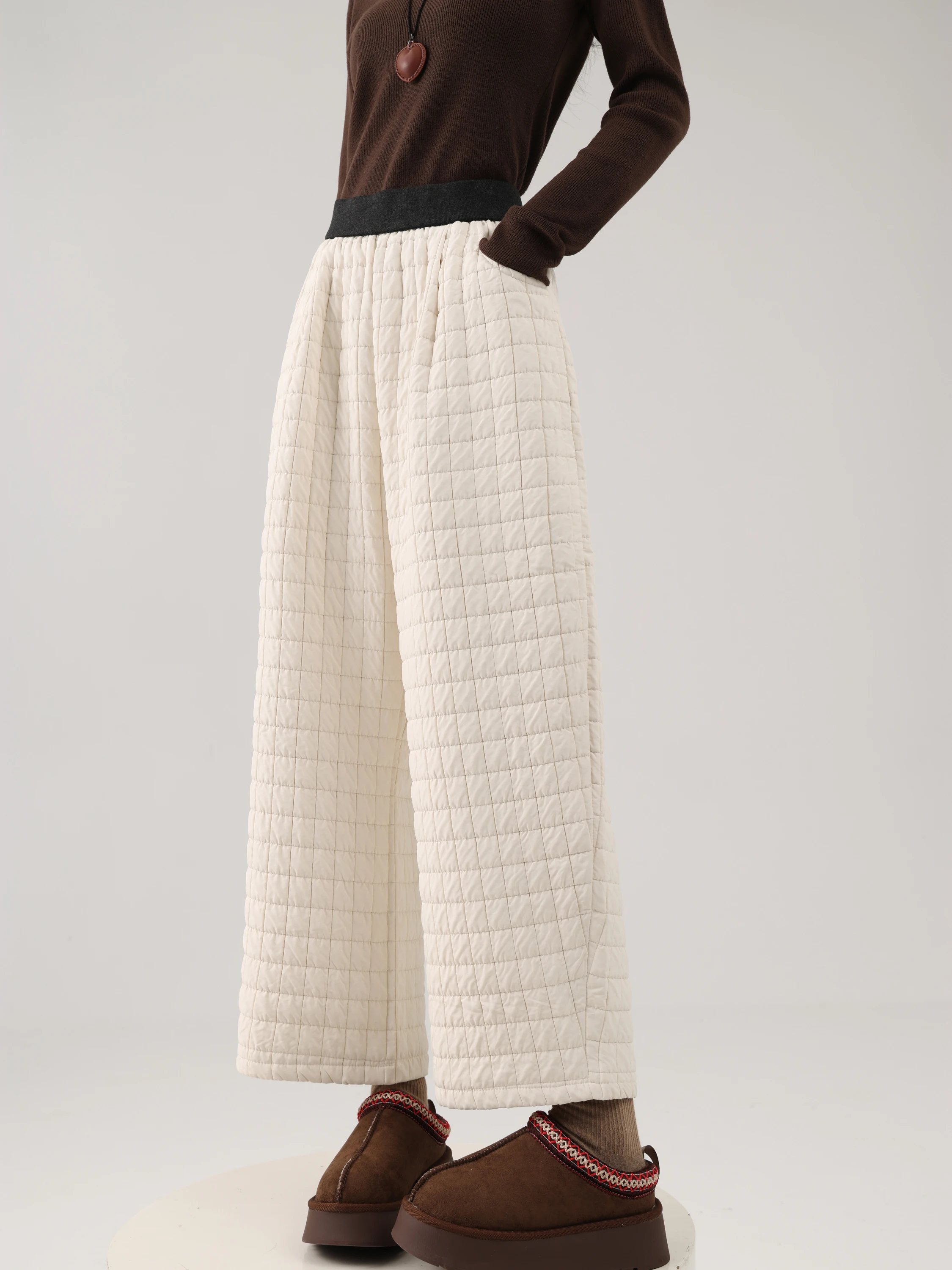Thiened Cotton Wide Leg Pants High Waist Loose Fit Casual Winter Trousers for Women Korean Sle Commute Faion