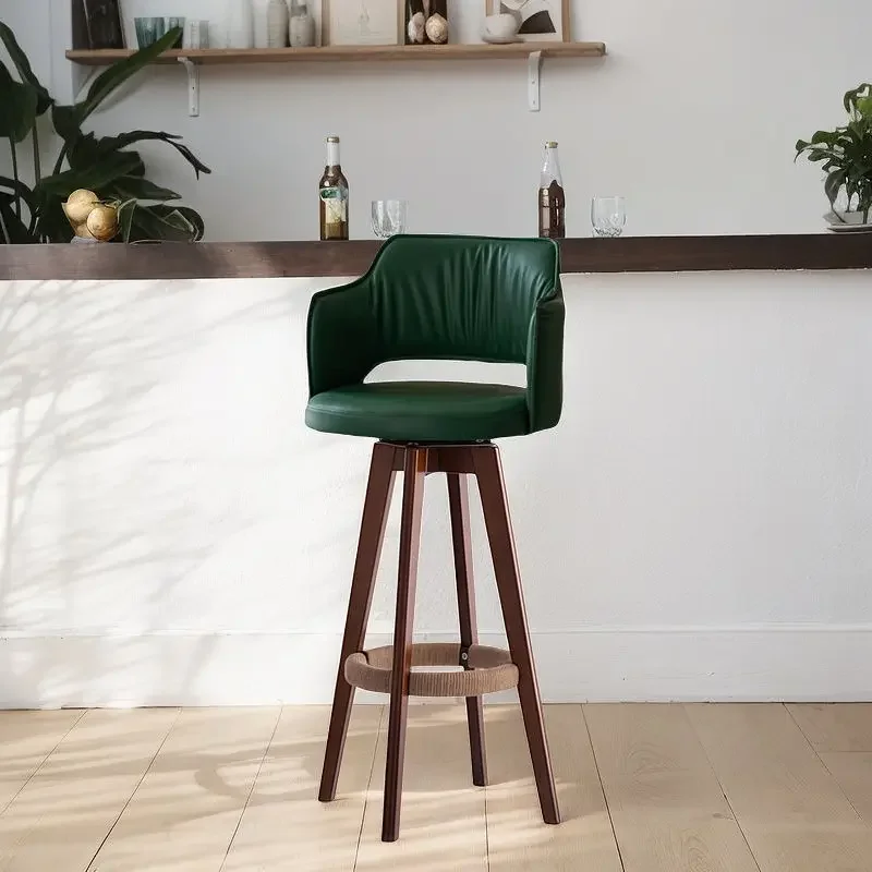 Modern Minimalist Solid Wood Bar Stool Rotatable High Stool Home Reception Cashier Chair Luxury Bar Living Room Backrest Chair