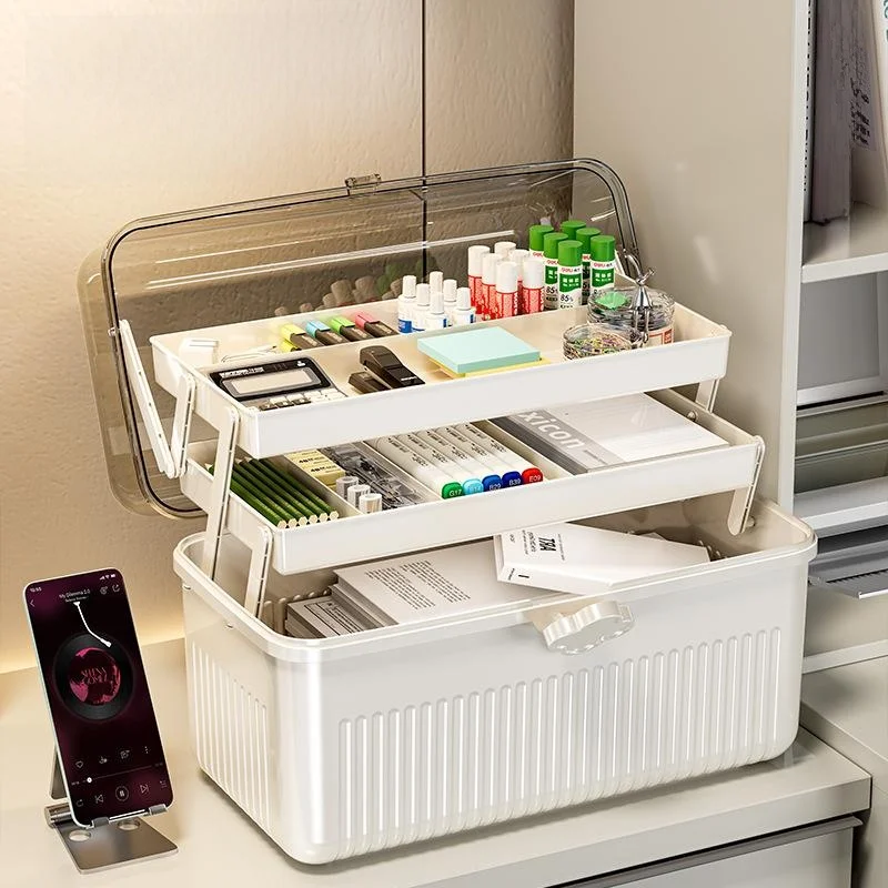 Portable Plastic Storage Box Desktop Organizer for Home Use Medicine Tools Booklets Stationery Miscellaneous Items Multi-Func...