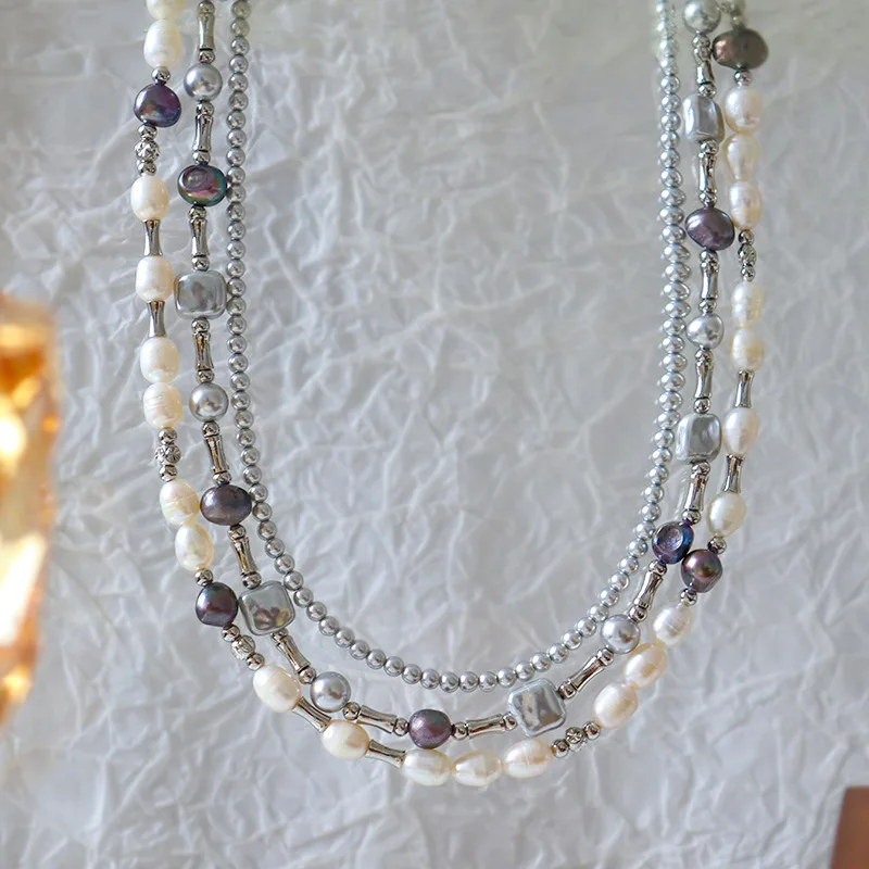 

New Retro Fashion Light Luxury Natural Freshwater Pearl Beaded Necklace for Women Versatile High-end Simple Classic Necklace
