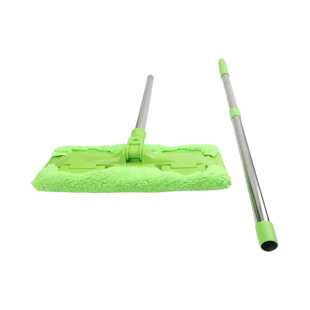 Green Flat Mop With Clip On Dust Push Cotton Thread Stainless Steel Rod Flat Cleaner Adjustable Handle Floor Mops