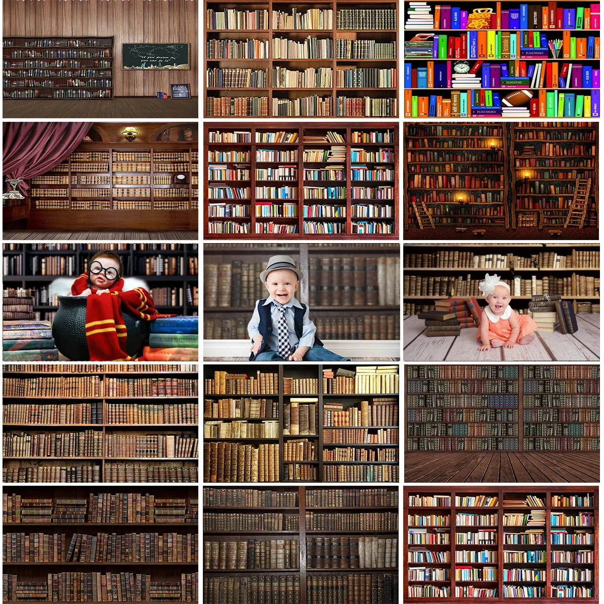 Magic Bookshelf Photography Backdrop Kids Library Study Child Cake Smash Portrait Photo Wood Book Stand Background Photostudio