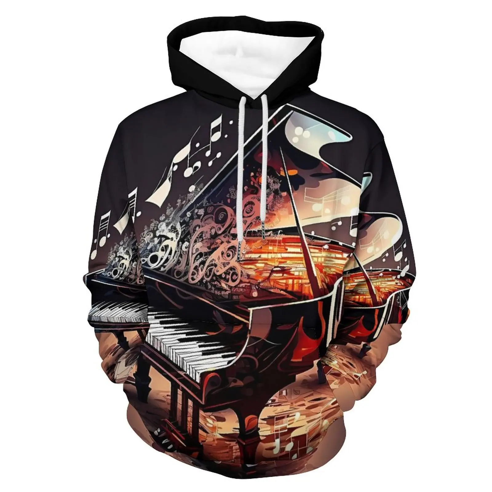 Fashion Novelty Streetwear Hoodie Men Pullover Shirts Musical Note 3D Print Hooded Sweatshirt Piano Harajuku Loose Long Sleeve