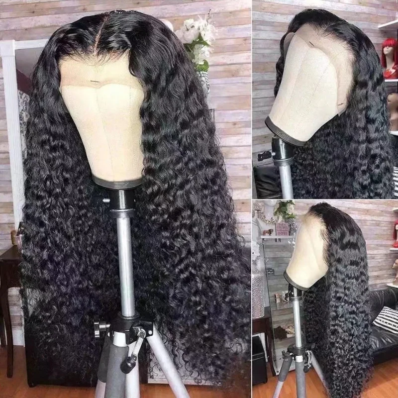 

Wig with African-style small curls, 13*4 lace front, middle parting, long curly synthetic hair, high-temperature fiber cap