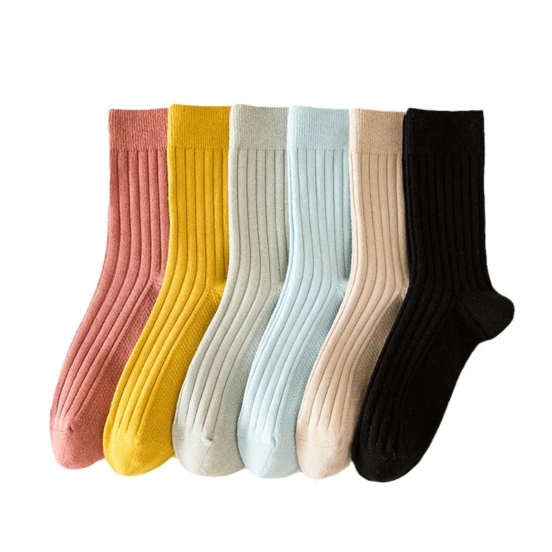 Socks Women Pure Cotton Mid-Calf Length Socks Solid Color Stockings Women Business Socks