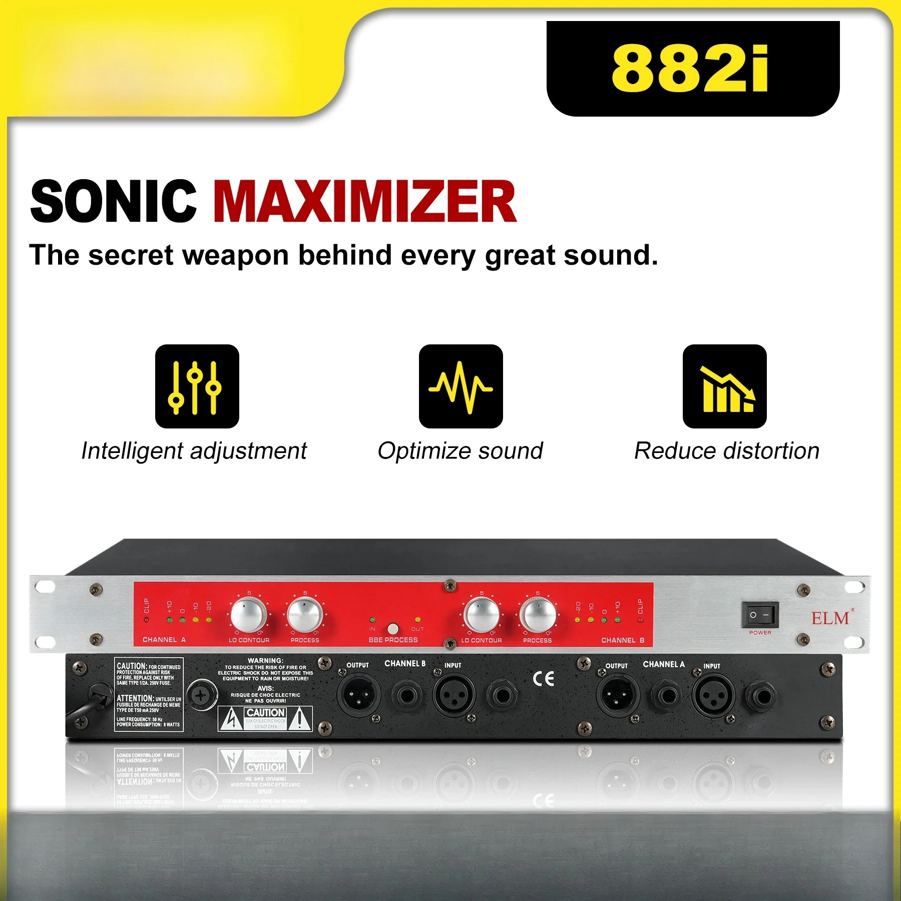 882i Dual Channel Sonic Maximizer BBE Exciter with Lo Contour Boost +12dB THD 0.025% 10Hz-50kHz for Vocal Mastering Broadcast