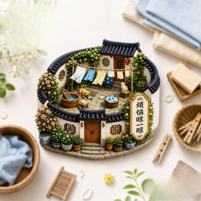 Cat Dog Patio Plants Fridge Magnet - Calming 3D Home Souvenir Unique Relaxing Gift for Garden & Cottage Decor