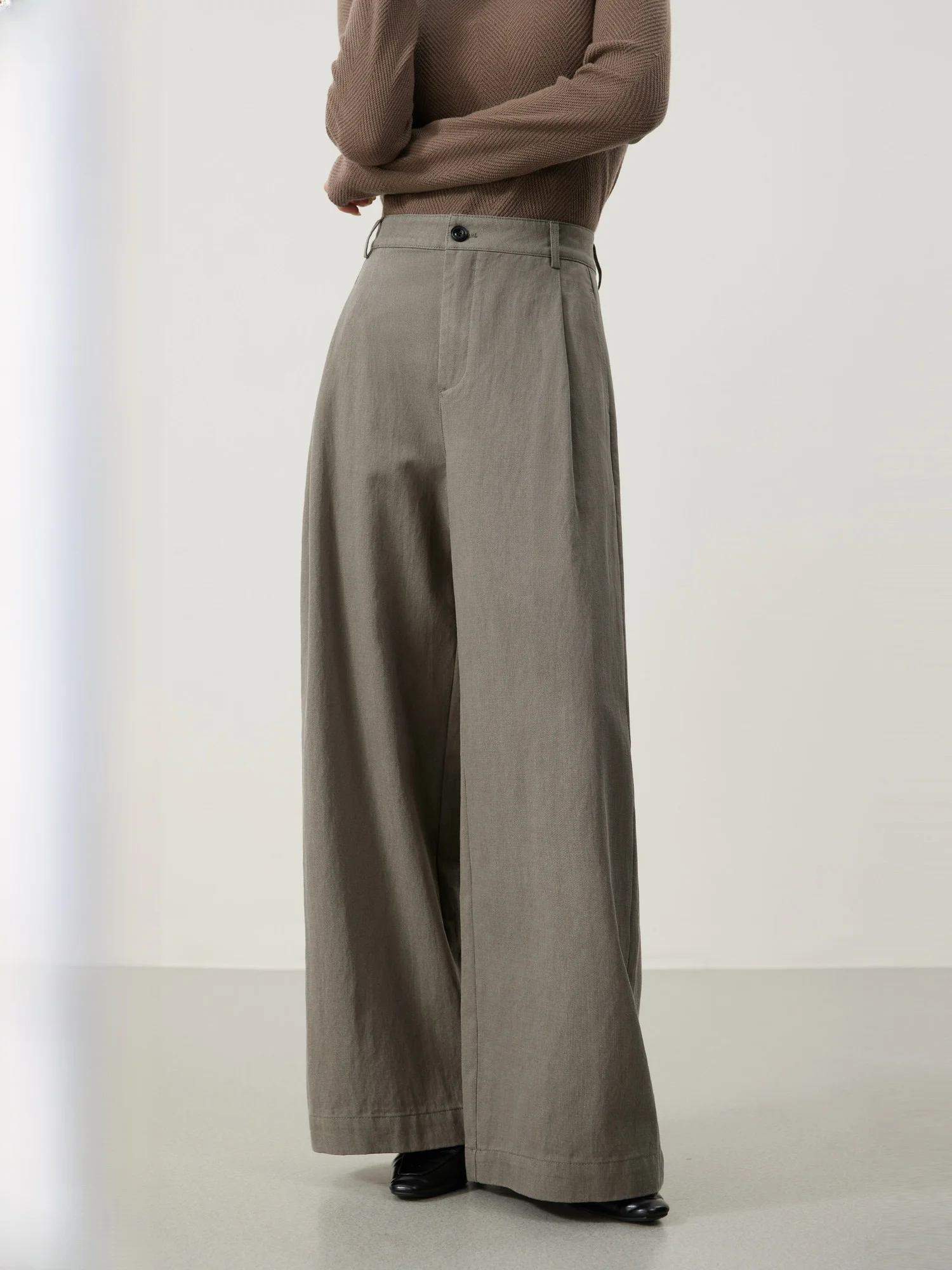 

High Waist Straight Leg Cotton Blend Casual Pants for Women New Front Pleat Ba ket Lenzing Lyocell Fiber