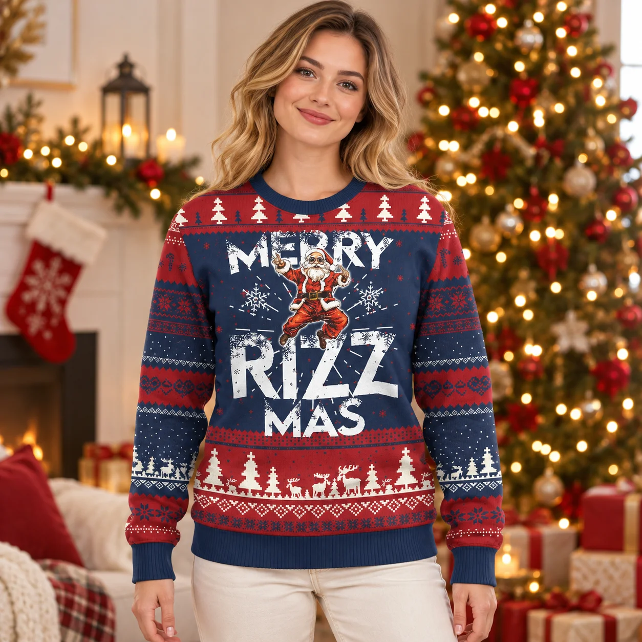 Welcome Santa to Your Holiday Outfit with an Ugly Christmas Sweater Printed Crewneck Sweaters for Family Winter Gatherings