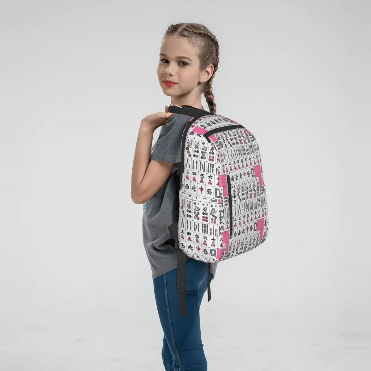 Mahjong Tile Pattern Backpack Large Capacity Boys Girls BookBag School Bag Shoulder Bags for Men Women