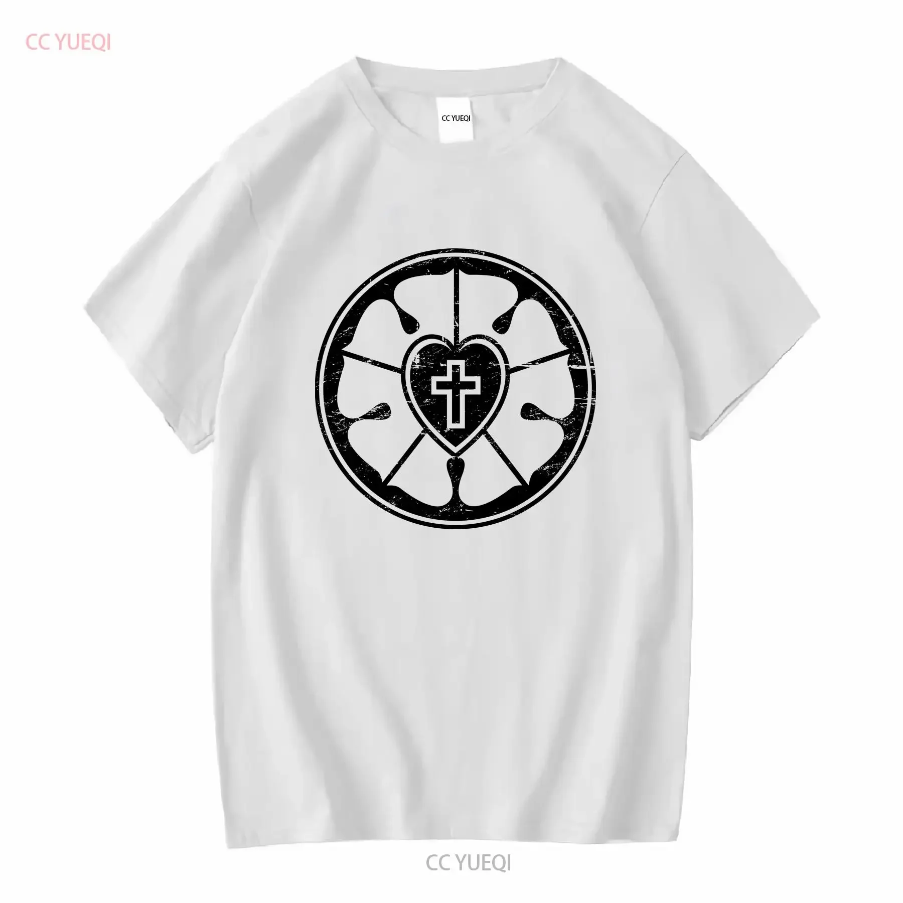 Luther Rose Protestant Reformation Lutheran T-Shirt mit langen oder kurzen Ärmeln, Vintage-Waschung, stilvolles Mode-Top für den Alltag