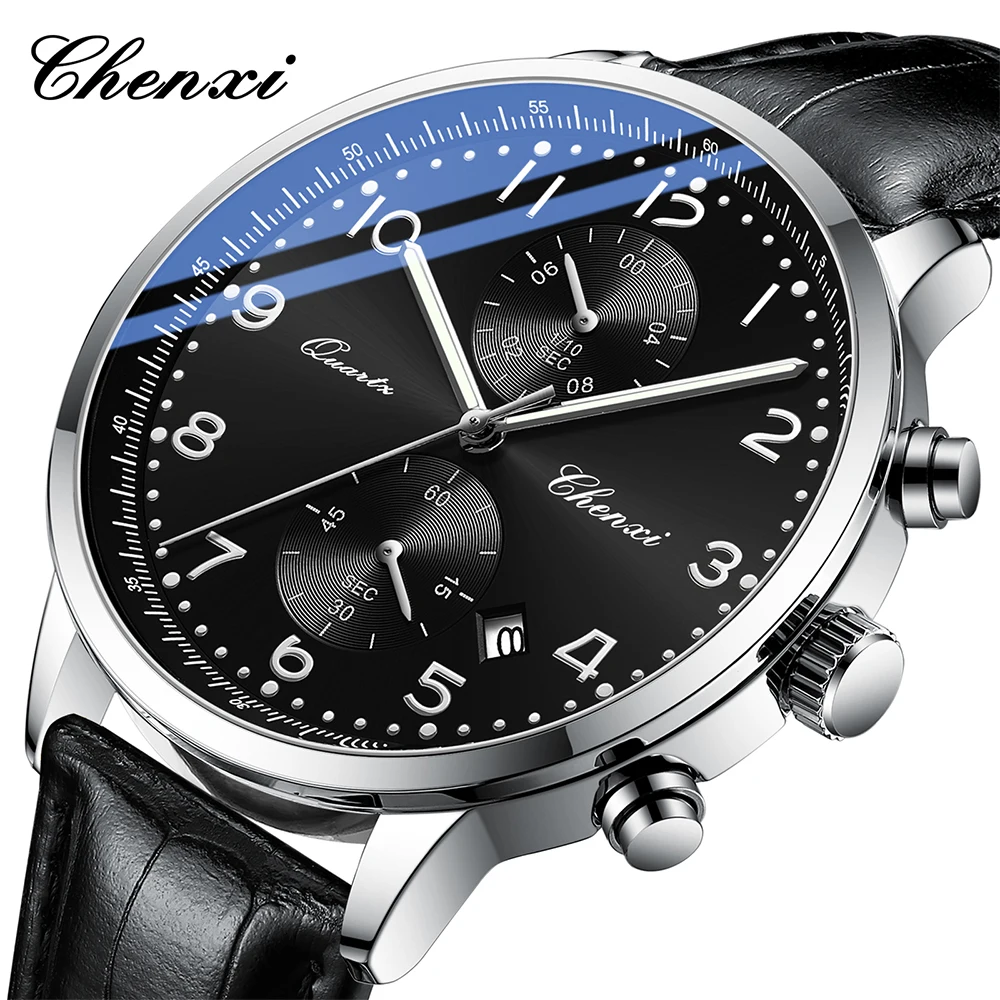 첸시 남성용 다기능 쿼츠 시계, 캘린더, 야광, 방수, 크로노그래프, 스톱워치