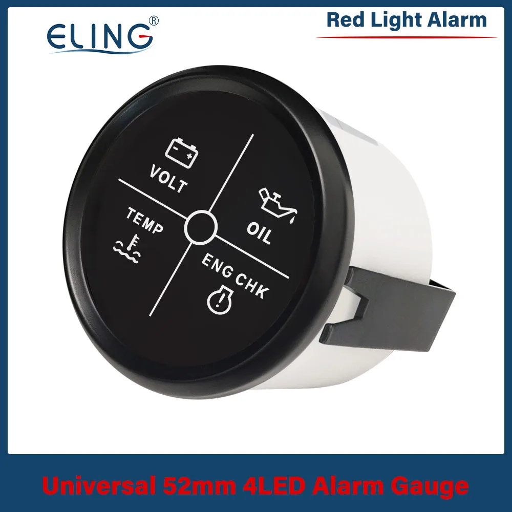 ELING 52mm (2'') Engine 4 LED Volt Water Temp Oil Pressure Alarm Indicator Gauge with Red Backlight for Boat Car VAN