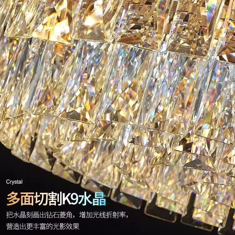 Moderne leichte, luxuriöse, rechteckige, runde Wohnzimmer-Deckenleuchte, einfache Atmosphäre, Kristalllampe