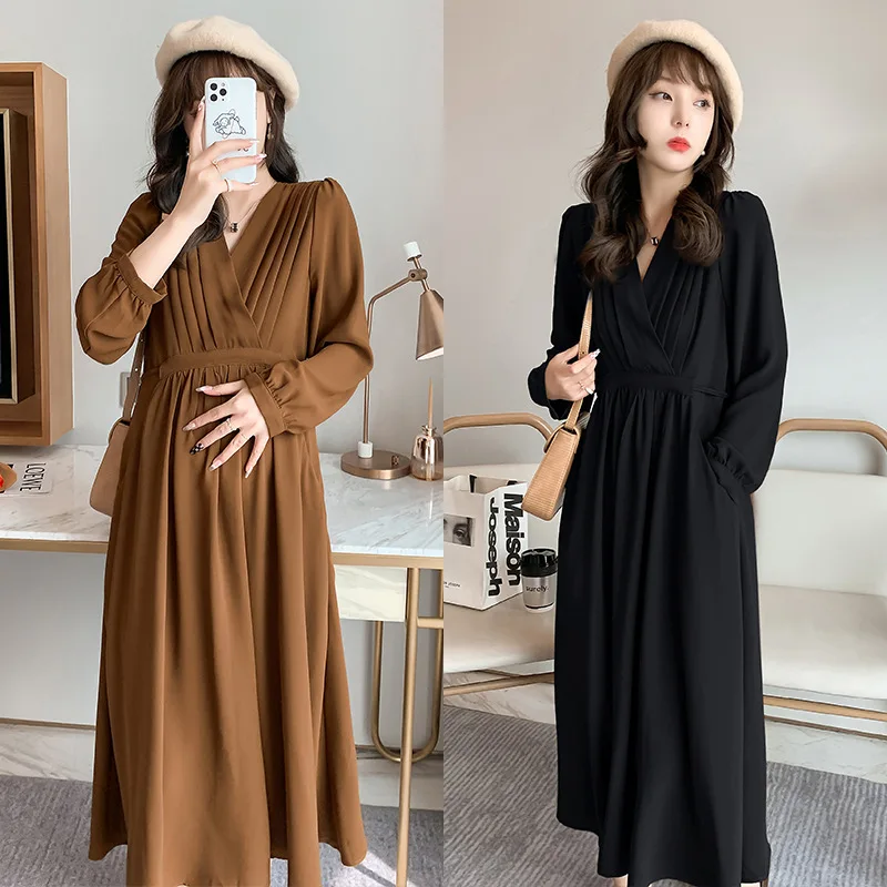 Maternity Dress High Waist Pregnant Women Breastfeeding Dresses Maternity Gown Fashion Long Sleeves Women Nursing Pyjama