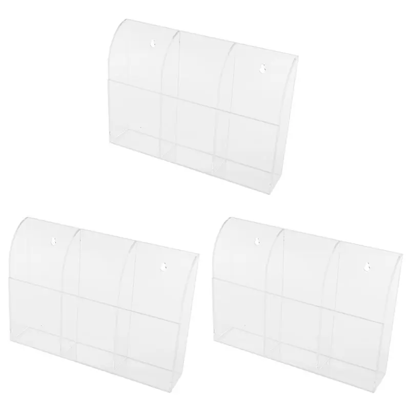 3X Clear Acrylic Remote Control Holder Wall Mount Media Organizer Storage Box (Three Compartments)