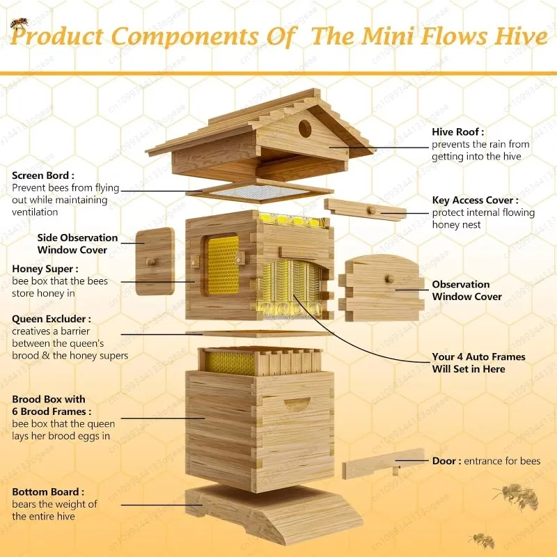 Wax Coated  Wooden  Automatic Self-Flowing Complete Honey Bee