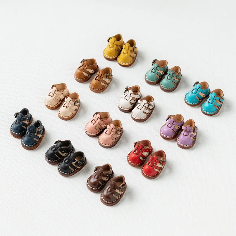 Handmade Doll Lovely Button Sandal Shoes Fashion Holala Cowhide Shoes For Obitsu11,P9, Gsc, Ymy, Ddf, Nendoroids, 1/12 Bjd Doll